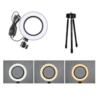 Ring Light Led Iluminador de Mesa Pequeno Tripé 6"