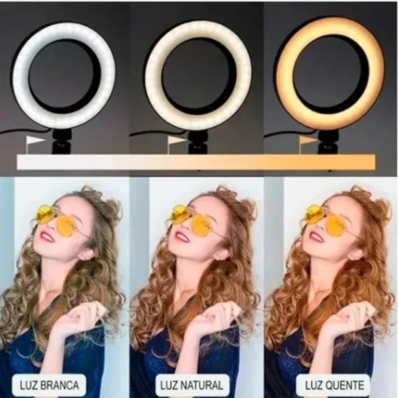 Ring Light Led Iluminador de Mesa Pequeno Tripé 6"