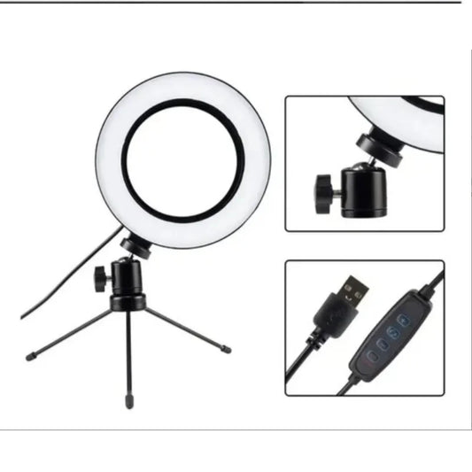 Ring Light Led Iluminador de Mesa Pequeno Tripé 6"